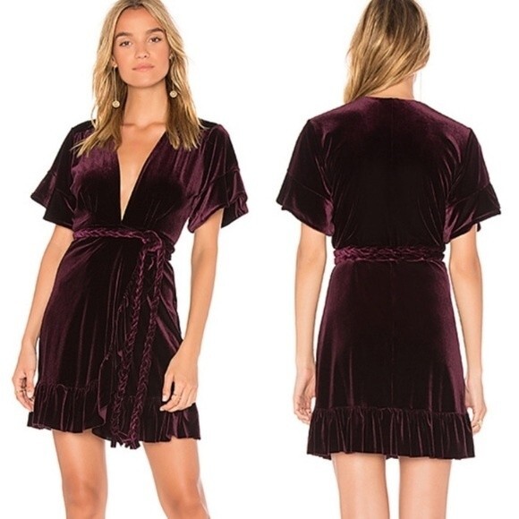 NWOT MISA Los Angeles Corinne holiday velvet wrap mini dress size XS dark cherry - Picture 1 of 10